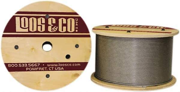 Loos & Co. - 1/8" x 3/32" Diam, Galvanized Steel Wire Rope - 920 Lb Breaking Strength, 7 x 7, Vinyl Coating - All Tool & Supply