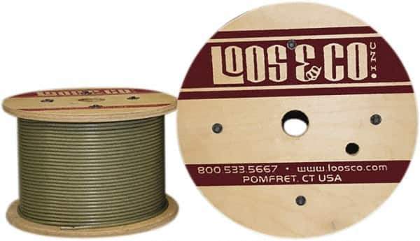 Loos & Co. - 250' Long, 1/16" x 3/64" Diam, Galvanized Steel Wire Rope - 270 Lb Breaking Strength, 7 x 7, Nylon Coating - All Tool & Supply