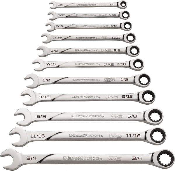 GearWrench - 11 Piece, 1/4" to 3/4", Ratcheting Combination Wrench Set - Inch Measurement Standard, Chrome Finish - All Tool & Supply