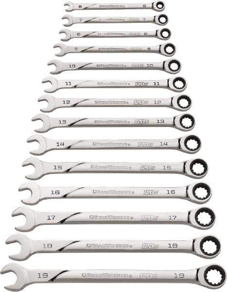 GearWrench - 14 Piece, 6mm to 19mm, Ratcheting Combination Wrench Set - Metric Measurement Standard, Chrome Finish - All Tool & Supply