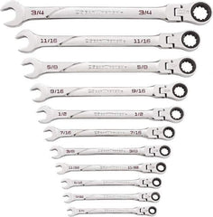 GearWrench - 11 Piece, 1/4" to 3/4", Ratcheting Flexhead Combination Wrench Set - Inch Measurement Standard, Chrome Finish - All Tool & Supply