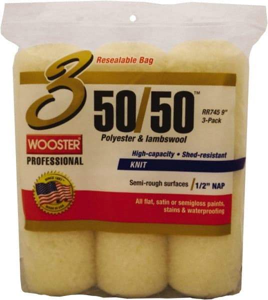 Wooster Brush - 1/2" Nap, 9" Wide Paint Roller Cover - Semi-Rough Texture, 50/50 Polyester & Wool Blend - All Tool & Supply