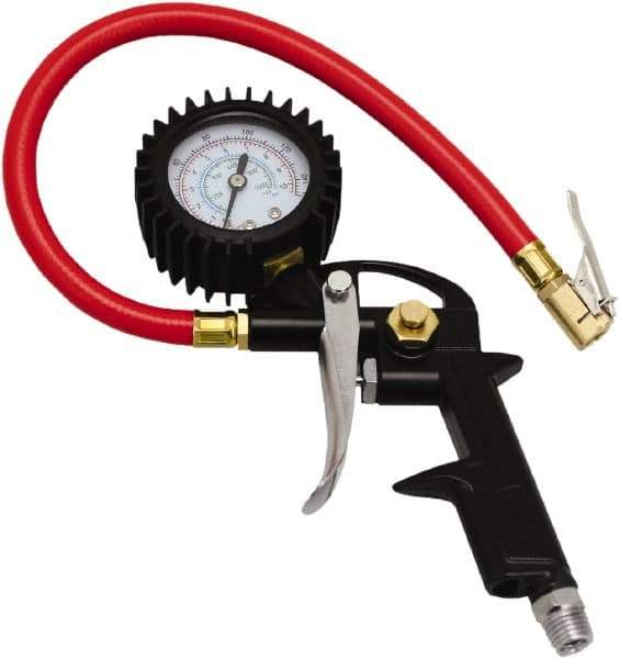 Milton - 0 to 150 psi Dial Easy-Clip Tire Pressure Gauge - 13' Hose Length, 2 psi Resolution - All Tool & Supply