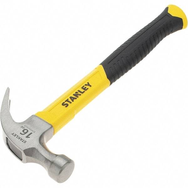 Stanley - 16 oz Head, Straight Rip Claw Hammer - 12.8" OAL, Steel Head, 1.1" Face Diam, Smooth Face, Fiberglass Handle with Grip - All Tool & Supply