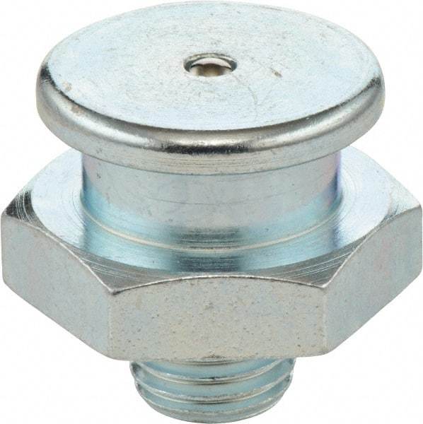 Umeta - Straight Head Angle, M8x1.25 Metric Steel Button-Head Grease Fitting - 17mm Hex, 17mm Overall Height - All Tool & Supply