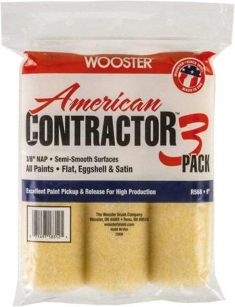 Wooster Brush - 3/8" Nap, 9" Wide Paint Roller Cover - Semi-Smooth Texture, Knitted - All Tool & Supply