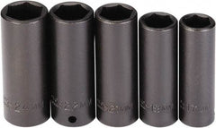 Proto - 5 Piece 1/2" Drive Black Finish Deep Well Socket Set - 6 Points, 17mm to 24mm Range, Metric Measurement Standard - All Tool & Supply