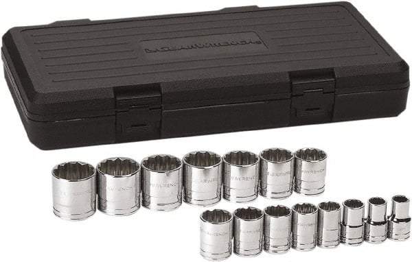 GearWrench - 15 Piece 1/2" Drive Chrome Finish Socket Set - 12 Points, 7/16" to 1-1/2" Range, Inch Measurement Standard - All Tool & Supply