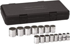 GearWrench - 15 Piece 1/2" Drive Chrome Finish Socket Set - 12 Points, 7/16" to 1-1/2" Range, Inch Measurement Standard - All Tool & Supply