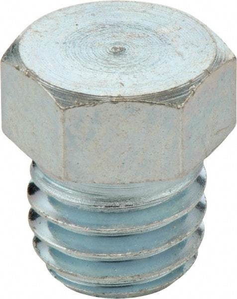 Umeta - Straight Head Angle, M8x1 Metric Steel Plug-Style Grease Fitting - 9mm Hex, 8.5mm Overall Height - All Tool & Supply