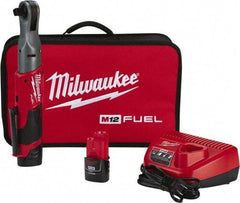 Milwaukee Tool - 1/2" Drive 12 Volt Pistol Grip Cordless Impact Wrench & Ratchet - 175 RPM, 60 Ft/Lb Torque, 2 Lithium-Ion Batteries Included - All Tool & Supply