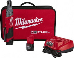 Milwaukee Tool - 1/4" Drive 12 Volt Pistol Grip Cordless Impact Wrench & Ratchet - 250 RPM, 40 Ft/Lb Torque, 2 Lithium-Ion Batteries Included - All Tool & Supply