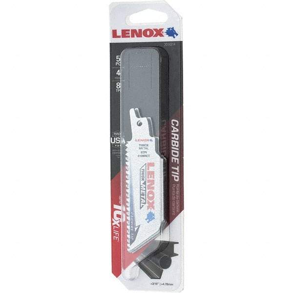 Lenox - 4" Long x 1" Thick, Bi-Metal Reciprocating Saw Blade - Tapered Profile, 8 TPI, Toothed Edge, Tang Shank - All Tool & Supply