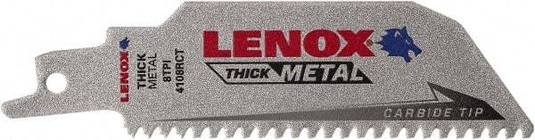 Lenox - 4" Long x 1" Thick, Bi-Metal Reciprocating Saw Blade - Tapered Profile, 8 TPI, Toothed Edge, Tang Shank - All Tool & Supply