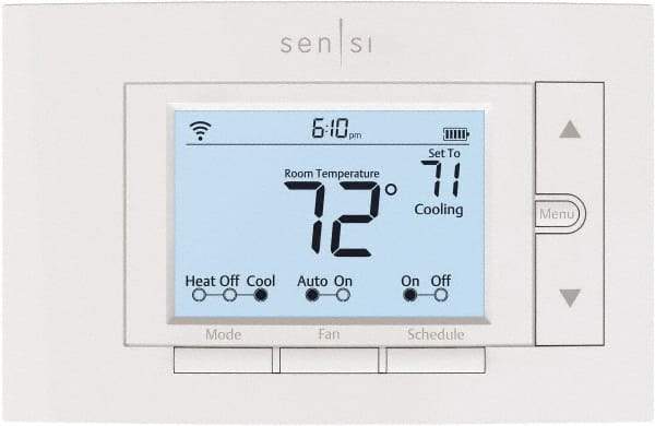 White-Rodgers - 50 to 99°F, 4 Heat, 2 Cool, Digital Programmable Wi-Fi Universal Thermostat - 20 to 30 Volts, 1.77" Inside Depth x 1.77" Inside Height x 5-1/4" Inside Width, Horizontal Mount - All Tool & Supply