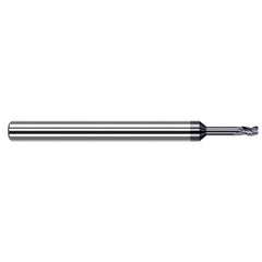 Corner Radius End Mill: 0.031″ Dia, 3/64″ LOC, 0.005″ Radius, 3 Flutes, Solid Carbide 2-1/2″ OAL, 1/8″ Shank Dia, 37 ° Helix, AlTiN Coated, Corner Radius End