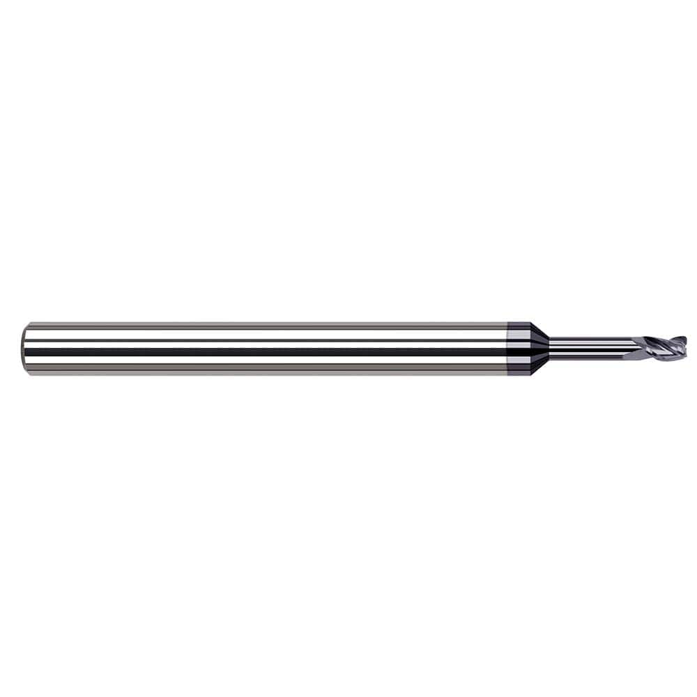 Corner Radius End Mill: 0.05″ Dia, 0.075″ LOC, 0.005″ Radius, 3 Flutes, Solid Carbide 2-1/2″ OAL, 1/8″ Shank Dia, 37 ° Helix, AlTiN Coated, Corner Radius End