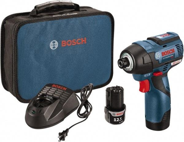 Bosch - 12 Volt, 1/4" Drive, 975 In/Lb Torque, Cordless Impact Driver - 2600 RPM, 2 Lithium-Ion Batteries Included - All Tool & Supply