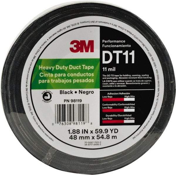 3M - 2" x 54.8m Silver Duct Tape - 11 mil, Rubber Adhesive, Polyethylene Film Backing, Series DT11 - All Tool & Supply