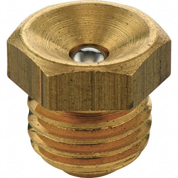 Umeta - Straight Head Angle, M10 Metric Brass Flush-Style Grease Fitting - 12mm Hex, 9.5mm Overall Height, 6.5mm Shank Length - All Tool & Supply