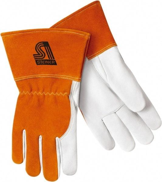 Steiner - Size 2XL Cotton Lined Goatskin Welding Glove - Gauntlet Cuff, Straight Thumb, Thumb Strap, For MIG - All Tool & Supply