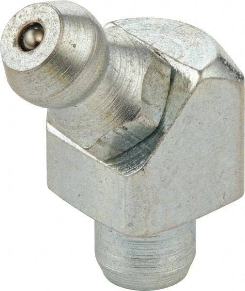 Umeta - 45° Head Angle, M10 Drive-In Steel Drive-In Grease Fitting - 11mm Hex, 20.5mm Overall Height, 5.5mm Shank Length, Zinc Plated Finish - All Tool & Supply