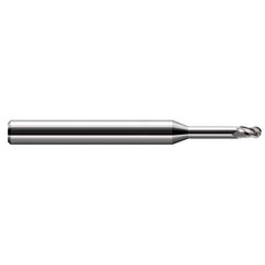 Ball End Mill: 0.02″ Dia, 0.03″ LOC, 3 Flute, Solid Carbide 2-1/2″ OAL, 1/8″ Shank Dia, 30 ° Helix, Uncoated, Single End