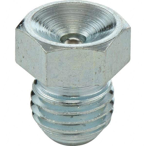 Umeta - Straight Head Angle, M8 Metric Steel Flush-Style Grease Fitting - 10mm Hex, 9.5mm Overall Height, 6.5mm Shank Length, Zinc Plated Finish - All Tool & Supply