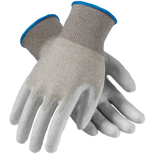 ‎40-6415/S CE Seamless Knit Gloves - Nylon and Copper Fiber Yarns - White PU Coated Palm and Finger Tips - Exact Industrial Supply