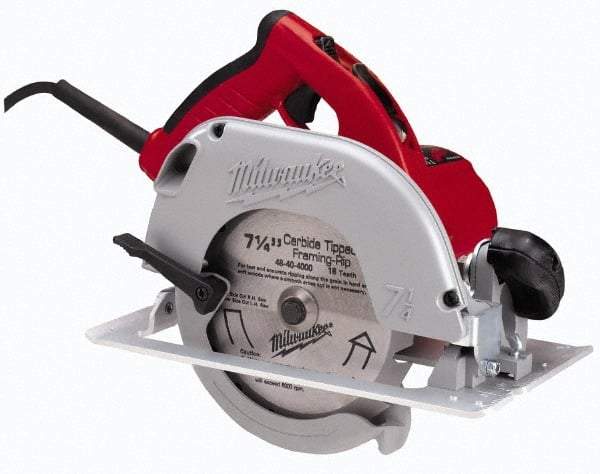 Milwaukee Tool - 15 Amps, 7-1/4" Blade Diam, 5,800 RPM, Electric Circular Saw - 120 Volts, 3.25 hp, 9' Cord Length, 5/8" Arbor Hole, Right Blade - All Tool & Supply