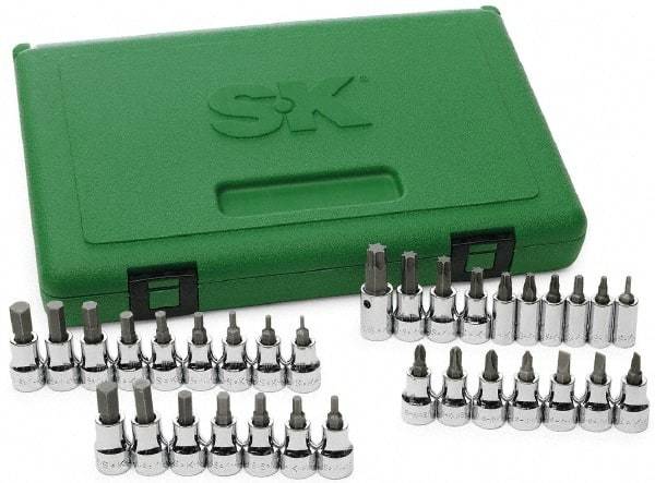 SK - 33 Piece, Screwdriver Bit Set - T10 to T55 Torx, 1/8 to 3/8, 2 to 10 Hex, #4 to 6 Slotted, #1 to 3 Phillips & #2 Pozidriv - All Tool & Supply