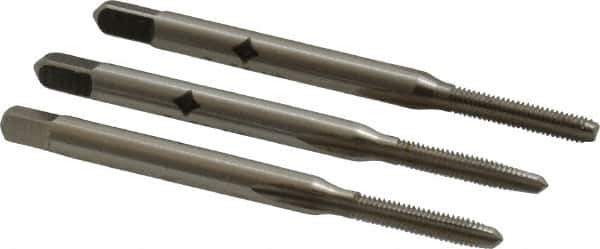 Cleveland - #3-56 UNF, 3 Flute, Bottoming, Plug & Taper, Bright Finish, High Speed Steel Tap Set - Right Hand Cut, 1-13/16" OAL, 1/2" Thread Length - All Tool & Supply