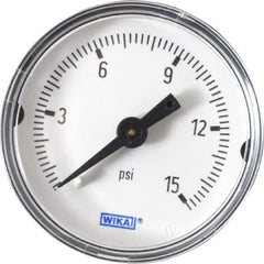 Wika - 1-1/2" Dial, 1/8 Thread, 0-15 Scale Range, Pressure Gauge - Center Back Connection Mount, Accurate to 3-2-3% of Scale - All Tool & Supply