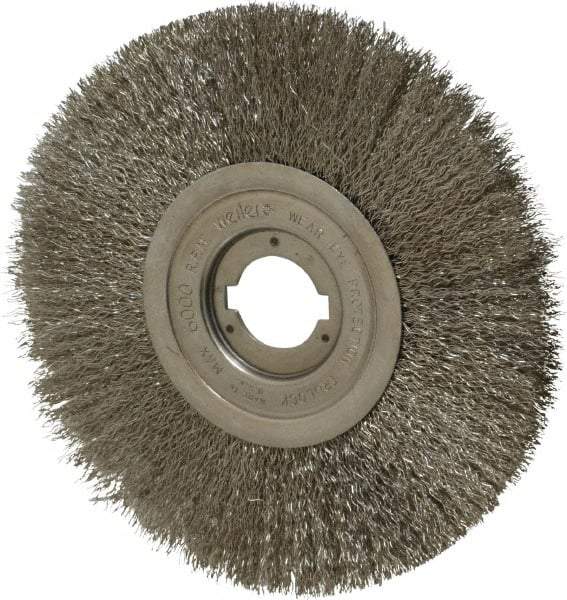 Weiler - 8" OD, 1-1/4" Arbor Hole, Crimped Stainless Steel Wheel Brush - 3/4" Face Width, 2-1/16" Trim Length, 0.0118" Filament Diam, 6,000 RPM - All Tool & Supply