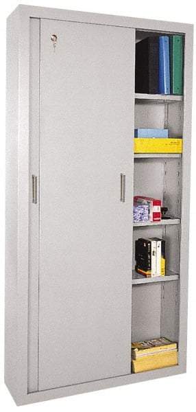 Sandusky Lee - 5 Shelf Sliding Door Storage Cabinet - Steel, 36" Wide x 18" Deep x 72" High, Light Gray - All Tool & Supply