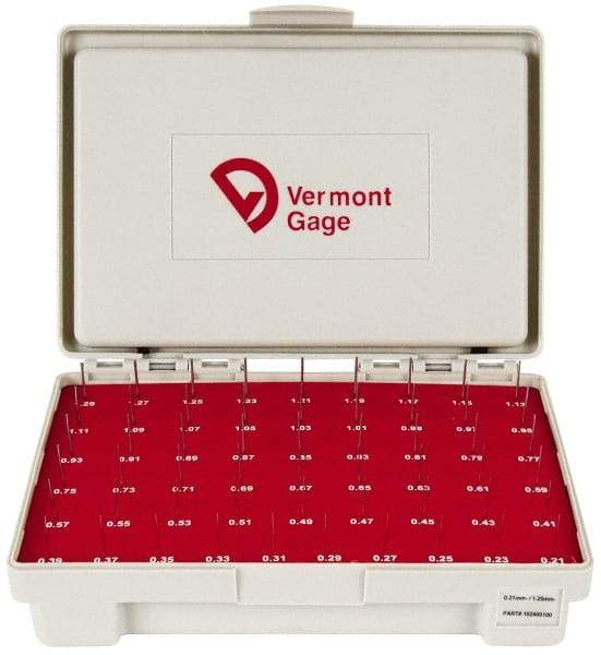 Vermont Gage - 55 Piece, 0.21-1.29 mm Diameter Plug and Pin Gage Set - Minus 0.01 mm Tolerance, Class ZZ - All Tool & Supply