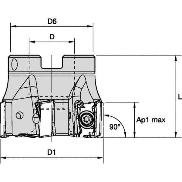 Kennametal - 12 Inserts, 5" Cut Diam, 1-1/2" Arbor Diam, 15.5mm Max Depth of Cut, Indexable Square-Shoulder Face Mill - 0° Lead Angle, 60.45mm High, LNGU15T608SRGE Insert Compatibility, Through Coolant, Series MILL 4-15 - All Tool & Supply