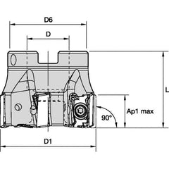 Kennametal - 5 Inserts, 2-1/2" Cut Diam, 3/4" Arbor Diam, 15.5mm Max Depth of Cut, Indexable Square-Shoulder Face Mill - 0° Lead Angle, 40.01mm High, LNGU15T608SRGE Insert Compatibility, Through Coolant, Series MILL 4-15 - All Tool & Supply