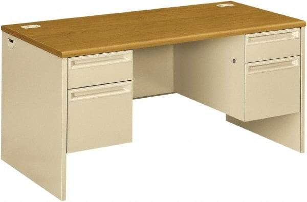 Hon - Steel-Reinforced High-Pressure Laminate Double Pedestal Desk - 60" Wide x 30" Deep x 29-1/2" High, Harvest/Putty - All Tool & Supply