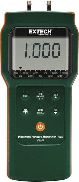 Extech - 1 Max psi, 0.3% Accuracy, Differential Pressure Manometer - All Tool & Supply