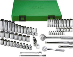 SK - 62 Piece 1/4 & 3/8" Drive Standard Deep Socket Set - 6 Points, 5.5 to 13mm, Metric Measurement Standard - All Tool & Supply