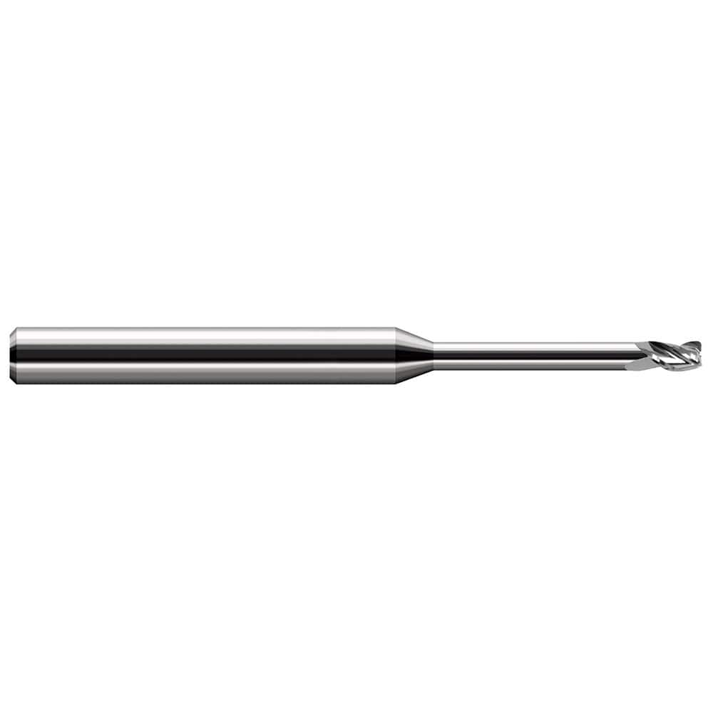 Corner Radius End Mill: 1/4″ Dia, 3/8″ LOC, 1/64″ Radius, 3 Flutes, Solid Carbide 4″ OAL, 1/4″ Shank Dia, 30 ° Helix, Bright/Uncoated, Corner Radius End