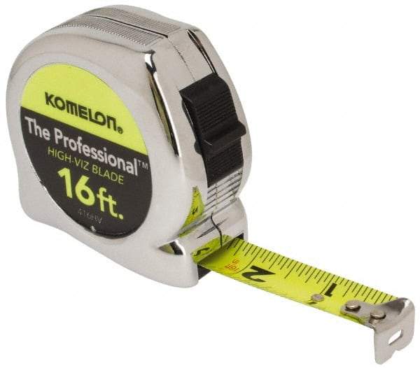 Komelon - 16' x 3/4" Yellow Blade Tape Measure - 1/16" Graduation, Inch Graduation Style, Silver Case - All Tool & Supply