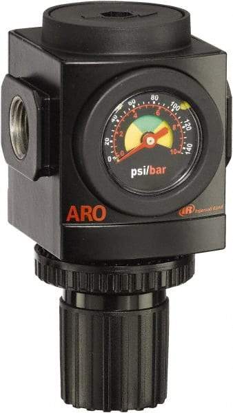 ARO/Ingersoll-Rand - 1/2 NPT Port, 210 CFM, Aluminum Standard Regulator - 0 to 140 psi Range, 250 Max psi Supply Pressure, 1/8" Gauge Port Thread, 3.15" Wide x 5.472" High - All Tool & Supply