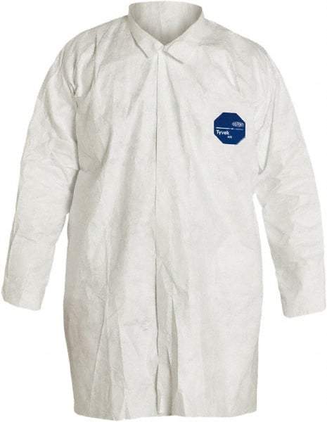 Dupont - Size XL White Disposable Chemical Resistant Lab Coat - Tyvek, Snap Front, Open Cuff - All Tool & Supply