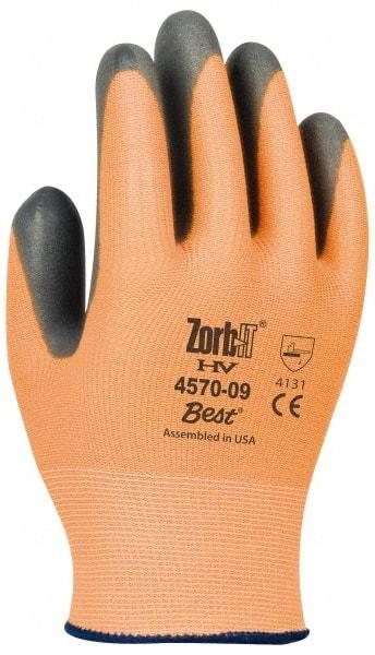 SHOWA - Size S (7) Nitrile Coated Nylon General Protection Work Gloves - For General Purpose, Elastic Band Cuff, Full Fingered, Orange, Paired - All Tool & Supply