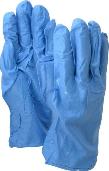 SHOWA - Size 2XL (11), 12" Long, 9 mil Thick, Nitrile Chemical Resistant Gloves - Textured Finish, Rolled Cuff, ANSI Abrasion Level 0, ANSI Cut Level 0, ANSI Puncture Level 1, Blue, FDA Approved - All Tool & Supply