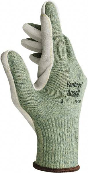 Ansell - Size M (8), ANSI Cut Lvl 4, Abrasion Lvl 5, Leather Cut Resistant Gloves - Kevlar/Poly/Cotton Lining, Knit Wrist, Gray, Paired - All Tool & Supply