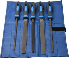 PFERD - 5 Piece American Pattern File Set - 8" Long, Bastard Coarseness, Ergonomic Handle, Set Includes Hand, Three Square, Square, Round, Tapered Half Round - All Tool & Supply