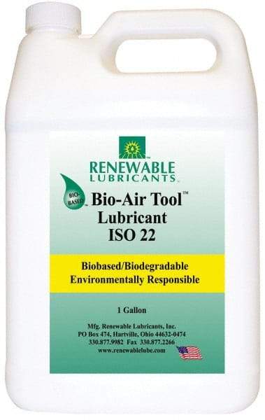 Renewable Lubricants - 1 Gal Bottle, ISO 22, Air Tool Oil - -40°F to 420°, 22.4 Viscosity (cSt) at 40°C, 4.9 Viscosity (cSt) at 100°C, Series Bio-Air - All Tool & Supply